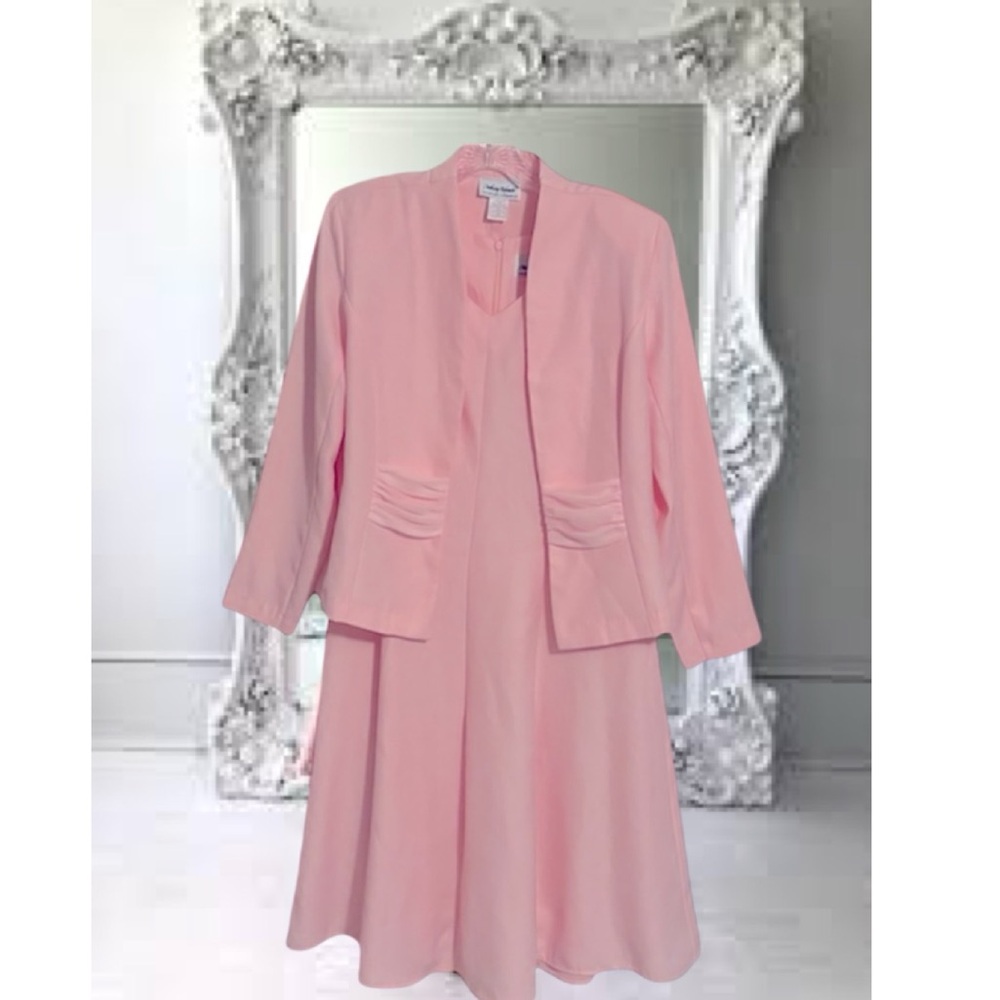 Vintage 80’s Dress 2 Pc Set Blazer Jacket Party Career Cottage Core Pink Size 12